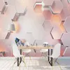 Aangepaste 3D Wallpaper Modern eenvoudig roze pentagon geometrische muurpapier woonkamer slaapkamer abstracte kunst muurschilderingen papel de parede 3 d