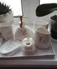6 pièces/ensemble feuilles d'or céramique salle de bain accessoires ensemble distributeur de savon/porte-brosse à dents/gobelet/porte-savon produits de salle de bain