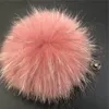 15cm / 6 "-dusty roze zachte echte echte wasbeer bont pompom bal w knop op hat tas bedel sleutelhanger sleutelhanger DIY accessoires