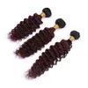 Deep Wave # 1B / 99J Ombre rosso vino Capelli umani vergini brasiliani 3 pacchi con frontale Borgogna Ombre 13x4 Chiusura frontale in pizzo con intrecci