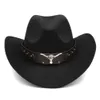 Chapeau de cowboy de style occidental pour hommes et femmes, casquette de cow-girl à large bord avec large ceinture pour Halloween, anniversaire, fête de mascarade de Noël