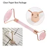 JD003 Rose Quartz Roller Double Head Pink Jade Roller Gezichtsmassager Gelast Geïntegreerd Metaal met Gift Box Guasha Board