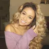 Free part 180% Density Ombre Lace Front Wig synthetic deep Wavy Curly Dark Roots Honey Blonde brazilian hair Wigs For Black Women