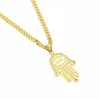 Pendant Necklaces Gold Silver Fatima Hamsa Hand Bling CZ Iced Out Charm Cuban Chain For Women Mens Hip Hop Jewelry3363