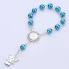 Pulsera con cuentas, regalo de boda de religión cristiana para invitados, suministros de bautismo infantil, pulsera de Rosario, pulsera con dijes, joyería religiosa