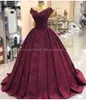 Robe de soirée élégante 2019 manches courtes sexy col en v robe de soirée en dentelle pour robe de soirée froncée bordeaux longues robes de bal longueur de plancher