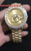 Polshorloge met grote diamanten bezel 43 MM volledig ijskoude gouden roestvrijstalen kast gouden gezicht automatische horloges 2289