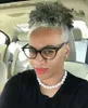 Intellectual Women gray hair topper extension silver grey afro puff kinky curly drawstring human hair ponytails clip in real hair 9355859