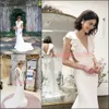 Elegante Brautkleider mit tiefem V-Ausschnitt, Meerjungfrau, Rüschen, Chiffon, Brautkleid, Meerjungfrau, Frühlingsgarten, rückenfrei, sexy Landbraut, Vestido de Novia