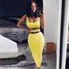 Tweedelige Set Geribbelde Crop Top en Midi Rok Set Matching Sets Vrouw Kleding Geel 2 Stuk Dames Bodycon Party Club Outfits