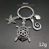 Antique Key Keychain Holder Sea Animal Keyrings Starfish Turtle Shell Silver Charms Car Key Chain Rings Jewelry Fashion Promotion Favor Gift