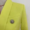 Nuovo stile di alta qualità Design originale Giacca classica doppiopetto da donna con fibbie in metallo Blazer giallo Retro collo a scialle Outwear