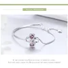 Wholesale- Silver Elegant Clover Love Heart Pink Crystal Bracelets & Bangles for Women Original Silver Jewelry Anniversary Birthday Gift