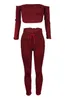 새로운 패션 2PCS 여성 의류 세트 자르기 탑 블라우스 오프 어깨 셔츠 바지 레깅스 바지 복장