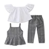 2020 новорожденных девочек одежда установить решетки жилет брюки белый топ лето свободного покроя новорожденных девочек тонкие решетки костюм топы брюки три частей одежда ФАС