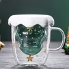 Kerstboom Glas Cup Mokken Hittebestendige Dubbellaags Glazen Bottes Ontbijt Havermeel Melkbeker Custom Drinken Mok G GGA2689