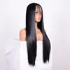 Long straight natural looking hair glueless lace front wi& full hair lace wig for african americans woman 26inch heat resistant