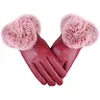 Touch Screen PU Leather Gloves Women Warm Winter Mittens Fashion Luxury Faux Fur Gants Female Leather Plush Luvas Skiing Thick