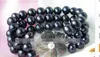 Spedizione gratuita 00541 braccialetto triplo filo di perle nere di Tahiti da 8-9 mm 7,5 "-8"