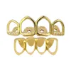 Hip Hop 4 Teeth Hollow Band Diamond Braces Gold Plated Drip Grillz Bling Bling Gold Teeth