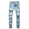 Skinny Mens Jeans Fashional Casual Slim Biker Denim Calças Joelho Buraco Hiphop Rasgado Lavado Angustiado