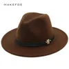 Marca caliente Color Sólido Fedoras Otoño Invierno Hombre Mujer Top Cap Top Femenino Fieltro Sombrero Ancho Brimmed Sombrero Jazz Señoras Vintage Hats D19011102