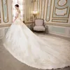 Glamorous White Ball Gown Wedding Dresses with Bow Luxury Beading Crystal Off the Shoulder Elegant Royal Train Bridal Gown7615124