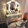 Free Shipping Wholesales Tri-fold Mirror Dresser with Dressing Stool White Dressing Table 5 Drawers