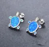 Schattige Ingelegde Blauwe Opaal Kleine Schildpad Stud Oorbellen Voor Vrouwen Meisje Kinderen Kinderen 925 Zilveren Bruiloft Dier Sieraden Mooie Schildpadden studs271t