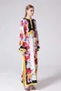 Women's Runway Dresses O Neck Long Sleeves Loose Design Side Split Flora Printed Fashion Casual Maxi Dresses