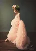 2020 Filles Pageant Robes Spaghetti Dentelle 3D Floral Appliqued Perlé Jupes À plusieurs Niveaux Fleur Fille Dress Little First Holy Communion Robes