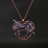 10 sztuk miłość w kształcie serca Chakra Pieniądze Drzewo Wisiorek Naszyjnik Handmade Miedziany Drut Owinięty Peridot Gemstone Brunch Drzewo Rodzinne Naszyjnik