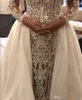2020 Sexiga Mermaid Bröllopsklänningar Kristall Beaded Lace Illusion Långärmad Avtagbar Tåg Brudklänningar Skräddarsy Bröllopsklänning