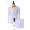 Populaire Côté Vent Un Bouton Blanc Paisley Groom Tuxedos Châle Revers Slim Fit Garçons D'honneur De Mariage Hommes Costumes De Fête (Veste + Pantalon + Cravate) NO: 2185