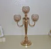 New gold 3 arms crystal beaded balls metal candelabra with flower bowl and hanging acrylic beads for wedding decoration centerpiece best0910