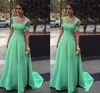 A-Line Mint Green Evening Dresses Spaghetti Simple Red Carpet Gowns Back Zipper Sweep Train Custom Made Formal Occasion Dresses