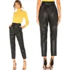 Womens Ladies Casual Skinny Wet Look PU Leather High Waist Stretch Pants Belted Pencil Trousers Black