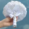 2019 Luxo Rosa de Seda Branca Flores de Casamento Broche de Cristal para Noiva Segurando Flores Borla Cheia de Diamante Ponto Buquê de Casamento 18CM2913