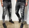 Hommes élégant déchiré Skinny Slim Jeans créateur de mode lavé fermeture éclair lambrissé Biker droit effiloché Stretch Denim pantalon Streetwear pantalon