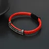 Braccialetti in vera pelle rossa da uomo all'ingrosso Clear Cz bracciale a tubo lungo bracciale in acciaio inossidabile per donna