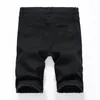 Män denim shorts knä längd smal passar stor storlek svartvitt hål slitna cyklist korta jeans