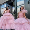 Arabie robe de bal rose clair Quinceanera robes une épaule jupes bouffantes à plusieurs niveaux robes de soirée formelles filles robe de soirée douce 16