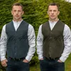 2019 Farm Brown Groom Vests Wool HerringBone Tweed Vest Slim Fit Men's Suit Vest Prom Country Wedding Waistcoat Dress skräddarsydd plus storlek