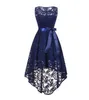 Druhna Dresses Wedding Party Dress Party Dress Prom Suknia Dziewczyna Przód Krótki Long Back Dark Blue Bow Fashion Women