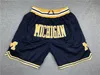 Mens NCAA Michigan Wolverines Shorts EST 1817 Retro ao ar livre Bordado de basquete College Basketball Navy173J