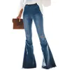 المرأة ممزق هول مضيئة جينز سروال نحيل مثير خمر bootcut واسعة الساق الجينز مكتب سيدة جرس القيعان الدينيم السراويل LJJA2977