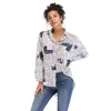 Dames Lange Mouwen T-shirt Tops Mode Turndown Neck Krant Gedrukt Blouse V-hals Losse Button Down TSHirt ​​Top