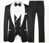 2020 블루 남성 결혼식 정장 브랜드 패션 디자인 진짜 Groomsmen 화이트 숄 옷깃 신랑 Tuxedos Mens Tuxedo 웨딩 / 댄스 모드 3 조각