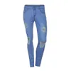 Rippade jeans för herrhål stretchy rippade skinny biker jeans förstörda tapade slim passform denim byxor för man