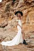 Sexy Mermaid Rita Vinieris Wedding Dresses Off Shoulder Short Sleeve Applique Split Wedding Gown Sweep Train Custom robe de mariée